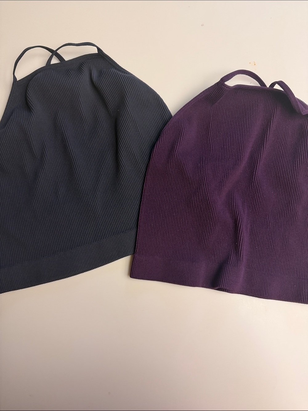 Zenana Ribbed Spaghetti Strap Brami — Charcoal & Plum 1/2X